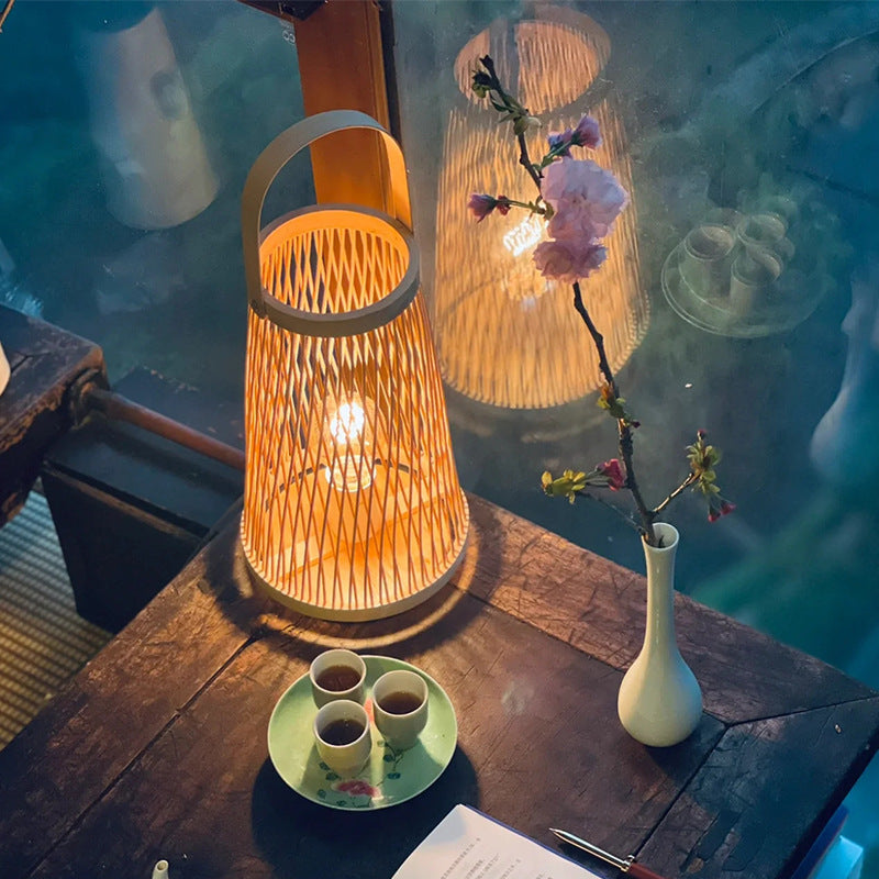 Bamboo Weaving Lantern Portable Table Lamp