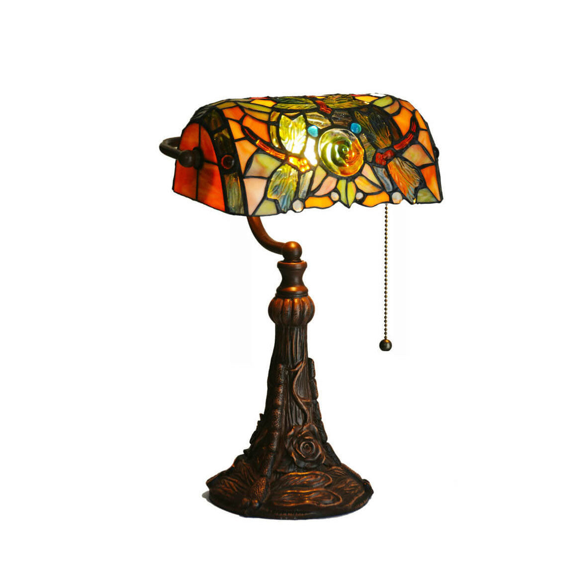 Dragonfly Rose Glass Table Lamp