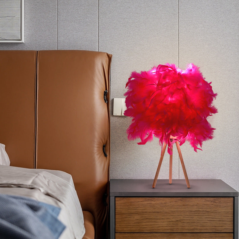 Feather Wood Cylinder Triangle Table Lamp