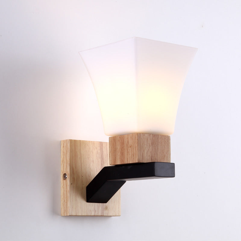 Quadrangular Solid Wood Iron Wall Lamp