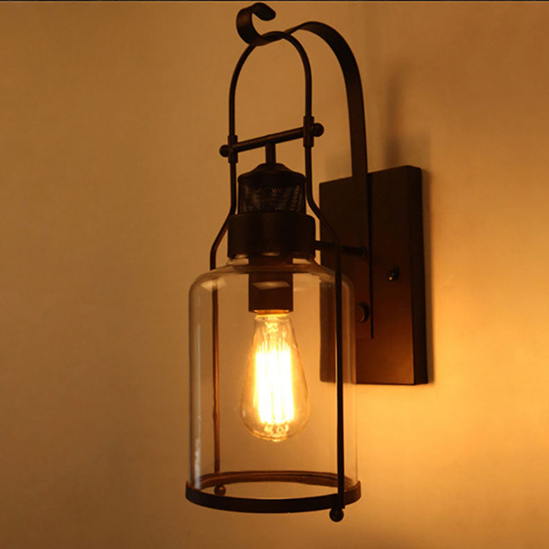 Iron Glass Cylinder Hallway Wall Lamp