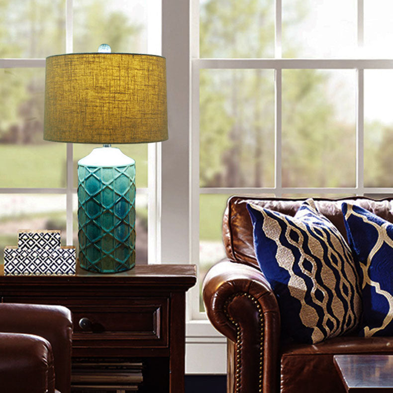 Cylinder Stripe Ceramic Fabric Table Lamp
