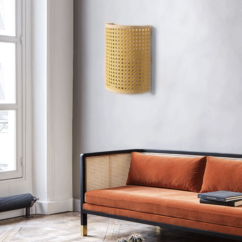 Rattan Semi-Cylinder Living Room Wall Lamp