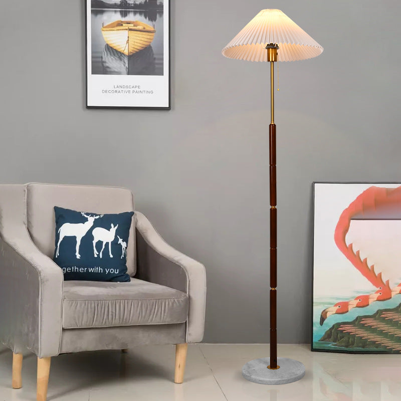 Plastic Pleated Conical Marble Floor Lamp