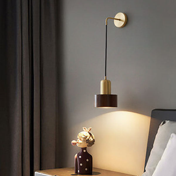 Copper Walnut Round Wall Lamp