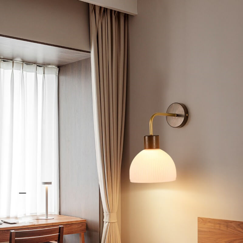 Walnut Striped Glass Dome Wall Lamp