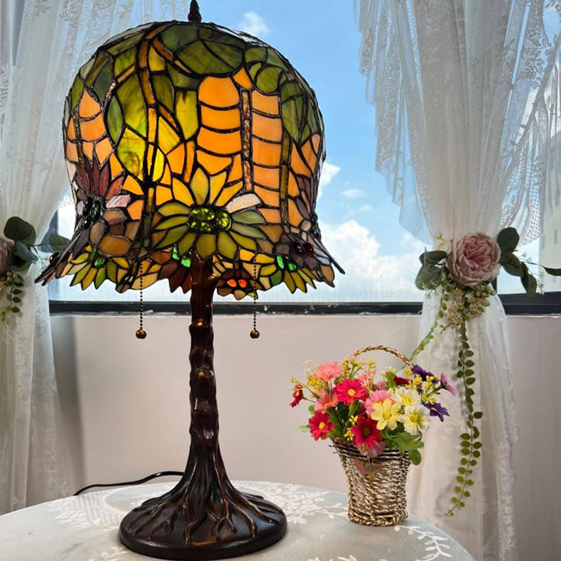 Pod-like Sunflower Pattern Iron 2-Light Table Lamp