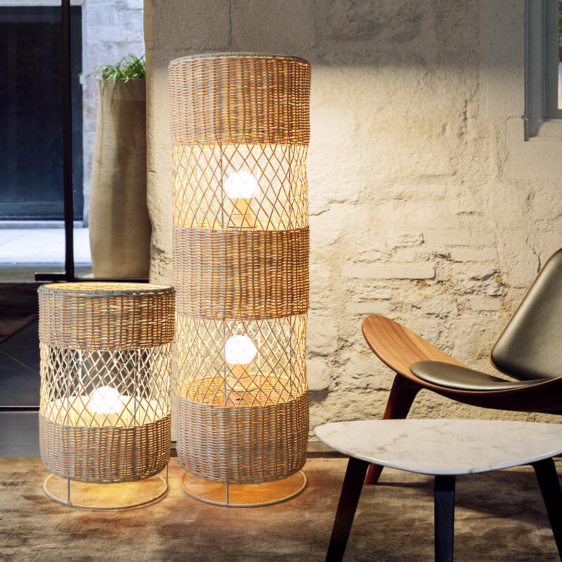 Rattan Weaving Round Column Floor Lamp
