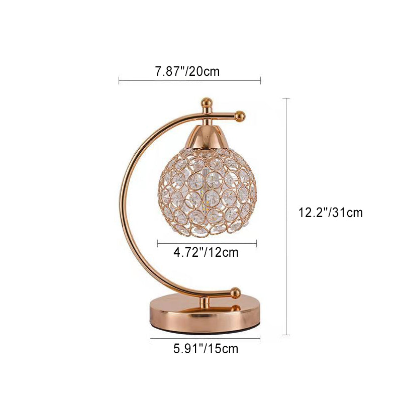 Crystal Iron Round Bedroom Table Lamp