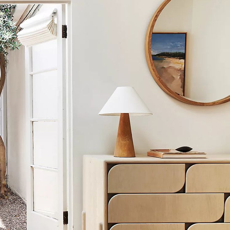 Cone Fabric Wood Bedroom Table Lamp