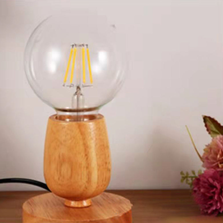 Orb Glass Wood Bedroom Table Lamp