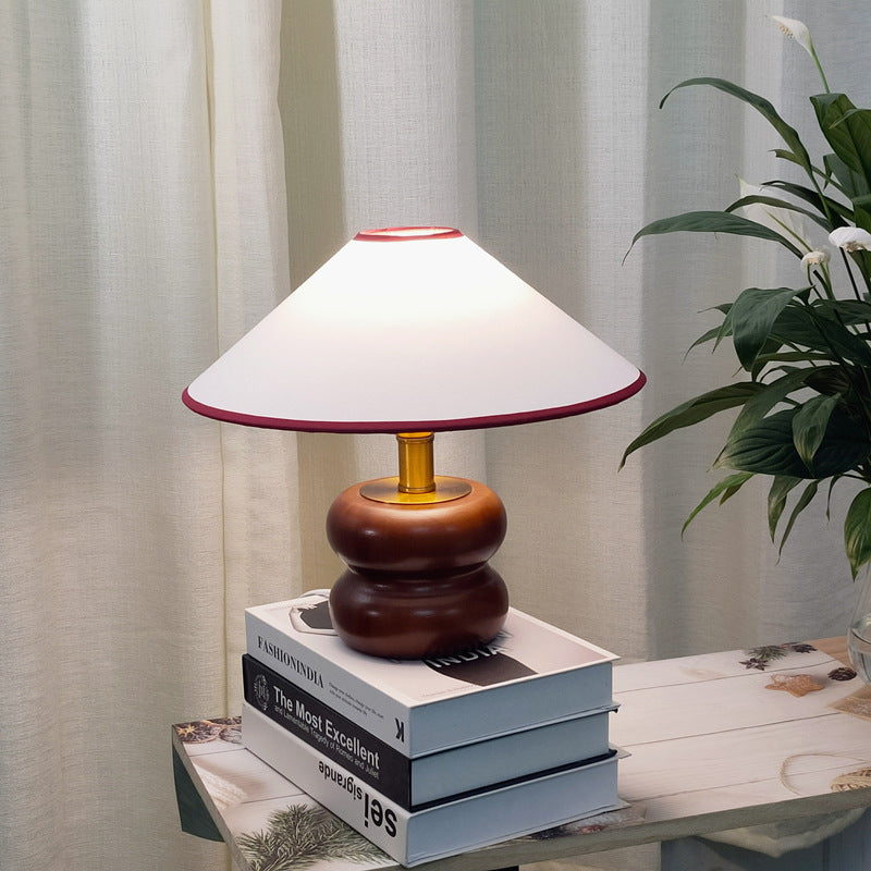 Fabric Cone Solid Walnut Table Lamp