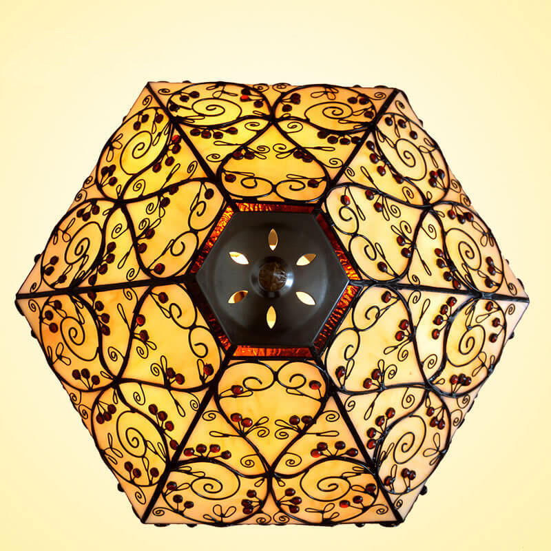 Hexagonal Vine Stained Glass 2-Light Table Lamp