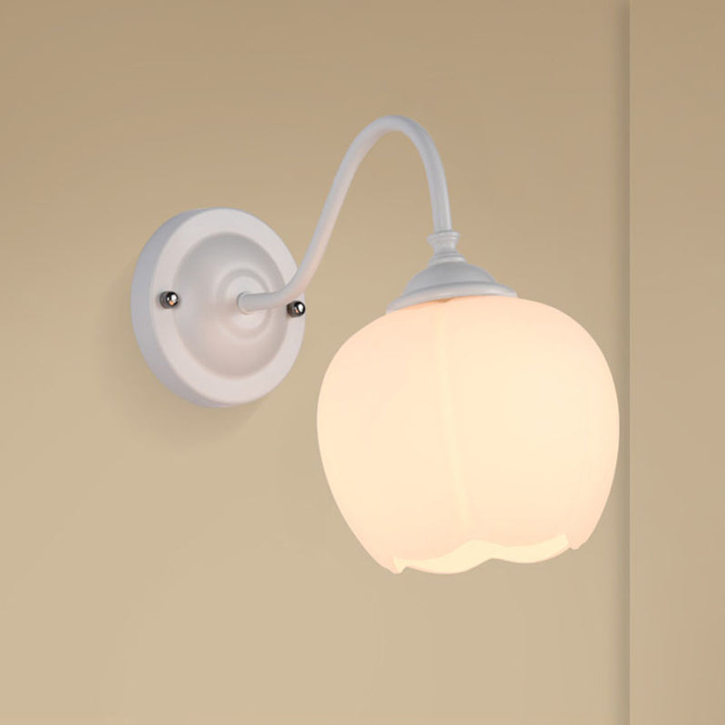Floral Iron Glass Bedroom Wall Lamp