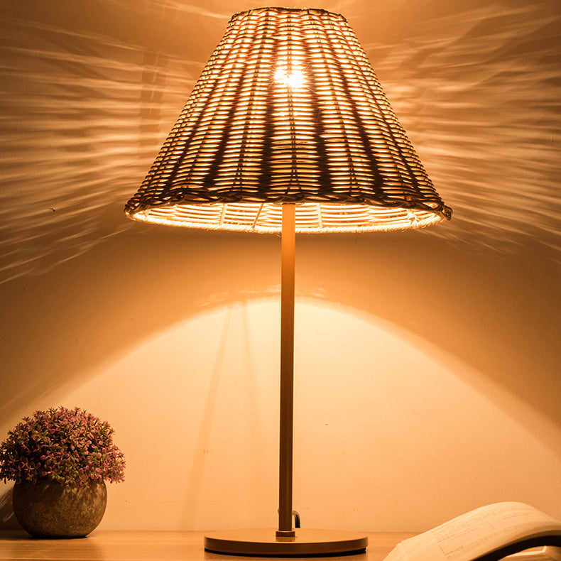 Round Trapezoidal Cylinder Rattan Table Lamp