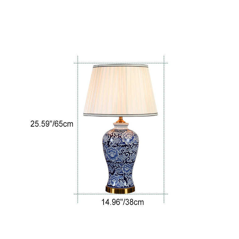 Fabric Hand-Painted Celadon Living Table Lamp