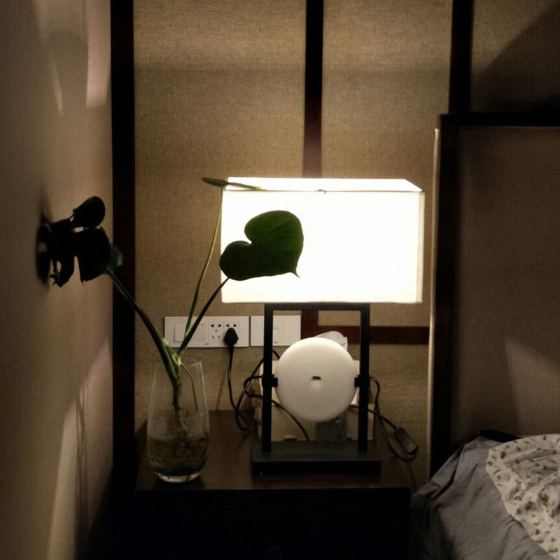 Rectangular Frame Round Hardware Table Lamp