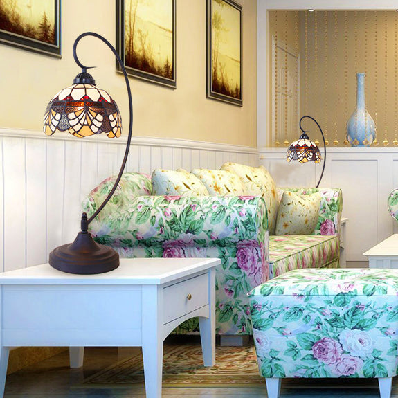 Iron Glass Floral Whelk Table Lamp