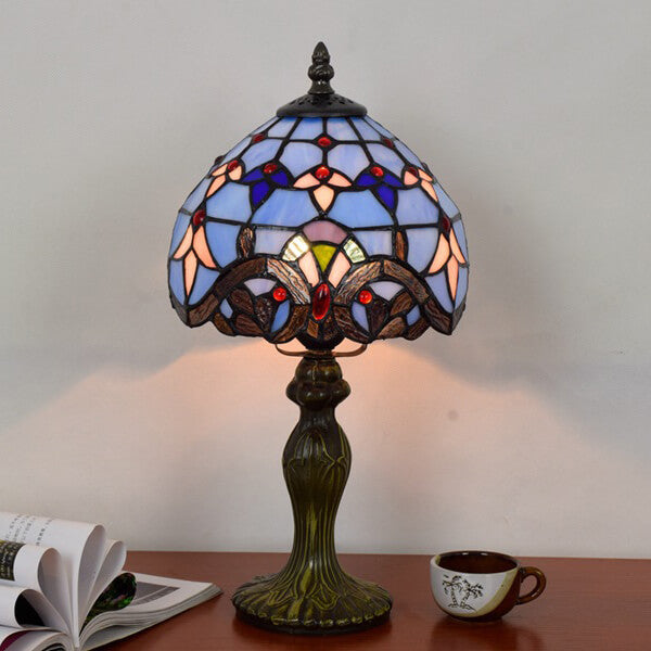 Blue Baroque Stained Glass Table Lamp