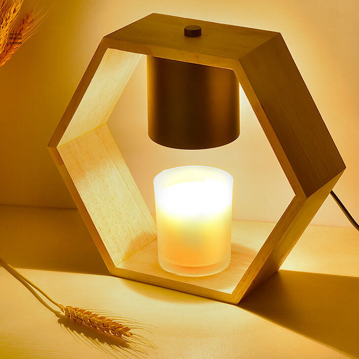 Wood Hexagonal Melting Wax Table Lamp
