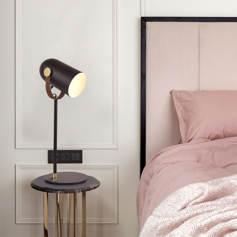 Iron Cylinder Leather Bedroom Table Lamp