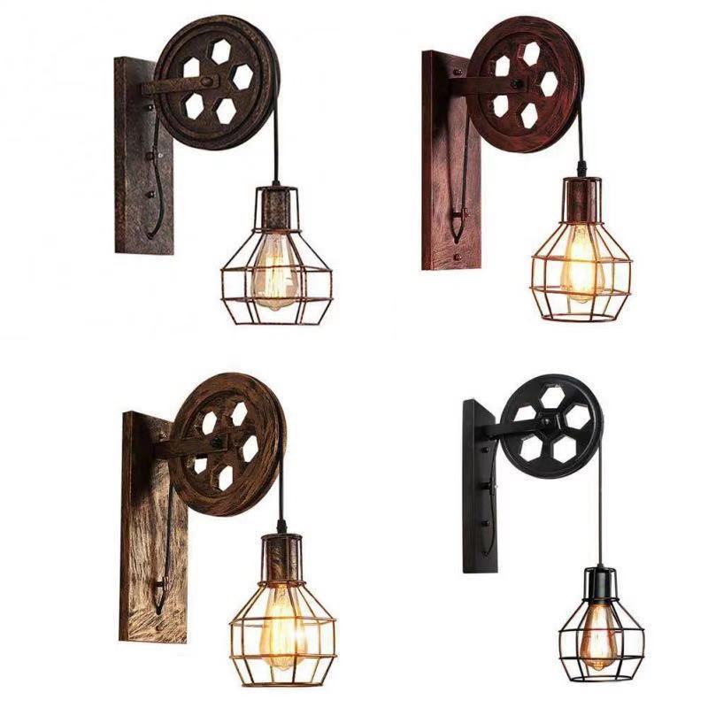 Iron Cage Pulley Liftable Wall Lamp