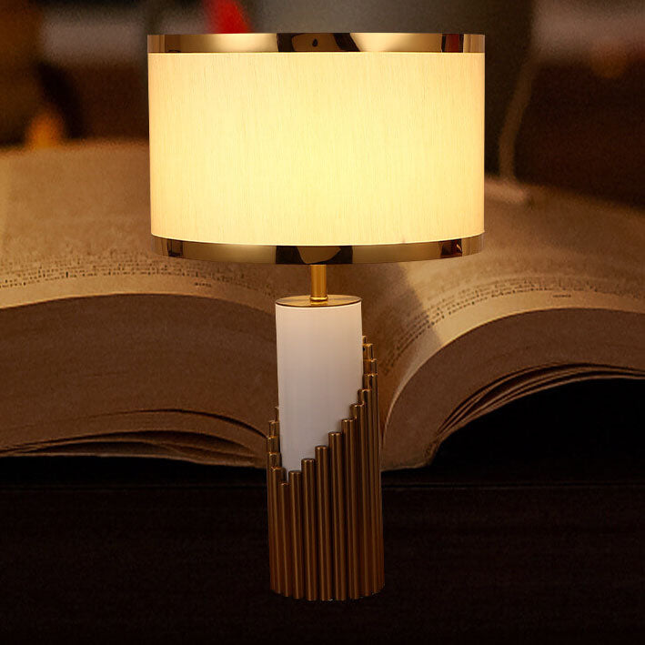 Fabric Lampshade Metal Cylindrical Table Lamp