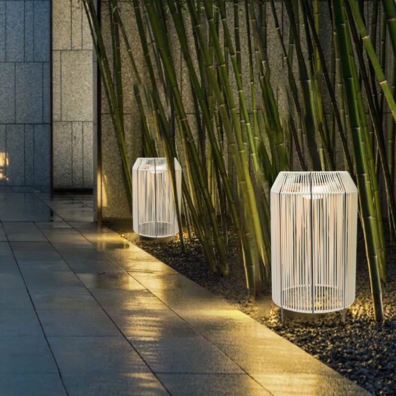 Cylindrical PE Rattan Patio Outdoor Light