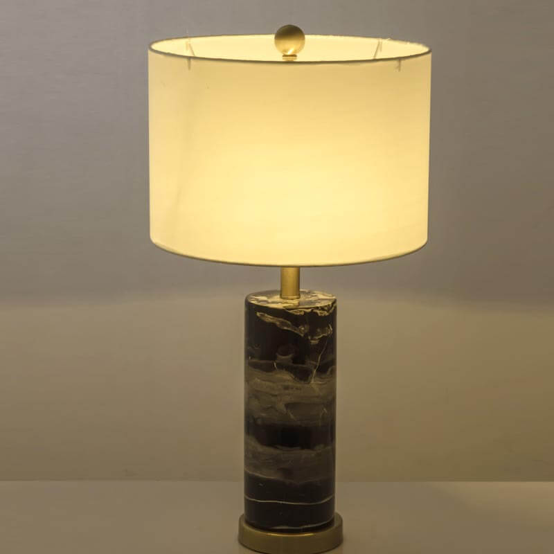 Fabric Lampshade Marble Cylindrical Table Lamp