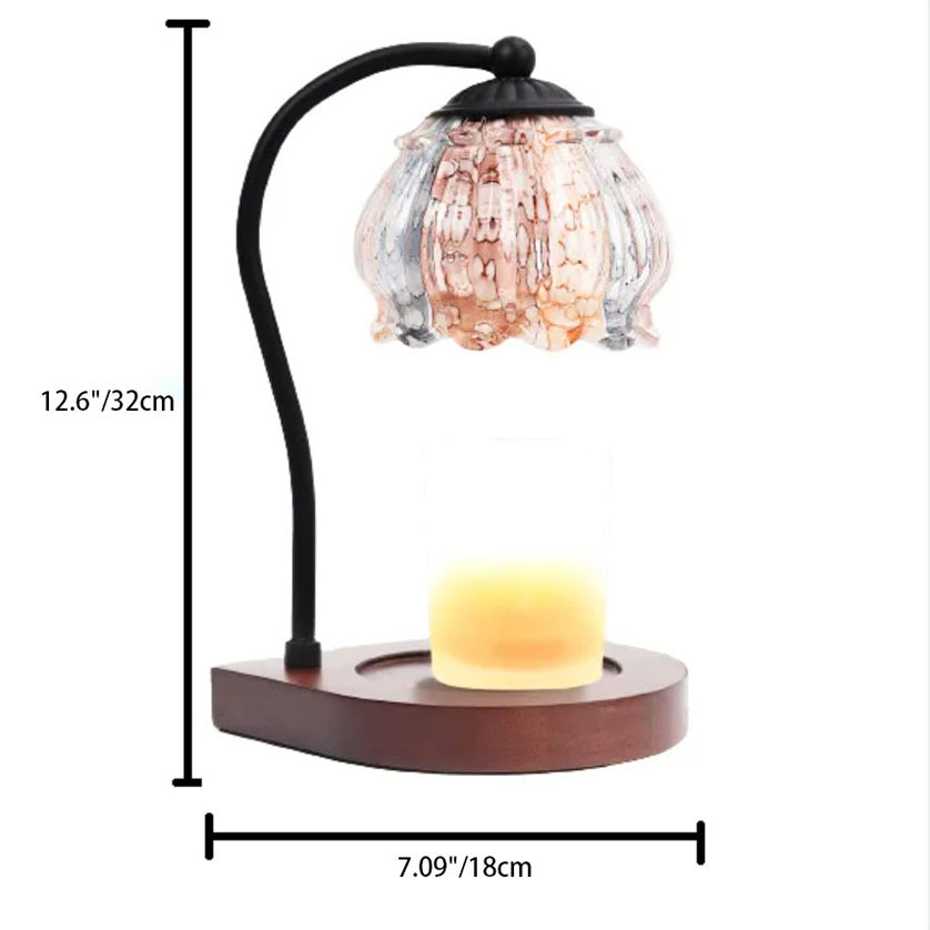 Flower Wood Iron Glass Table Lamp