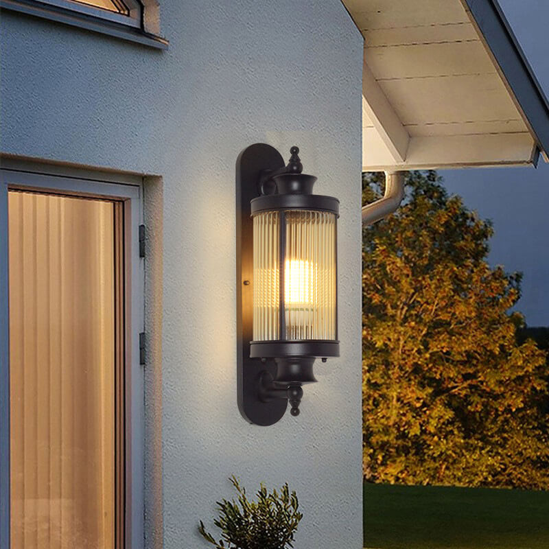 Cylindrical Glass Iron Outdoor Light