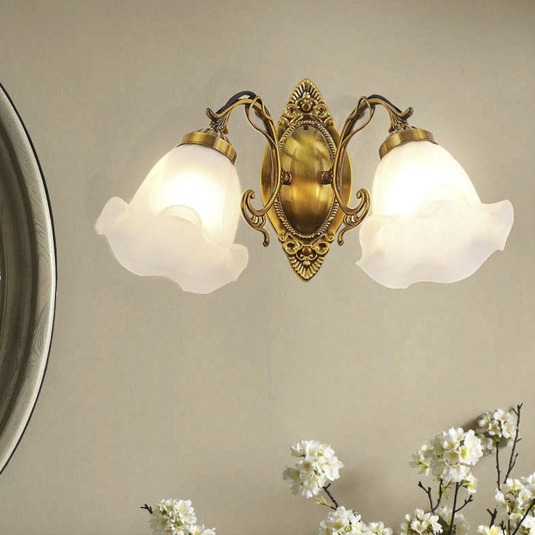 Iron Glass Flower Living 2-Light Wall Lamp