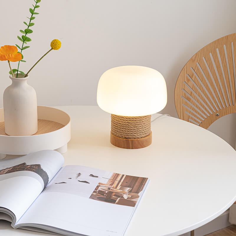 Creamy Mushroom Glass Twine Table Lamp