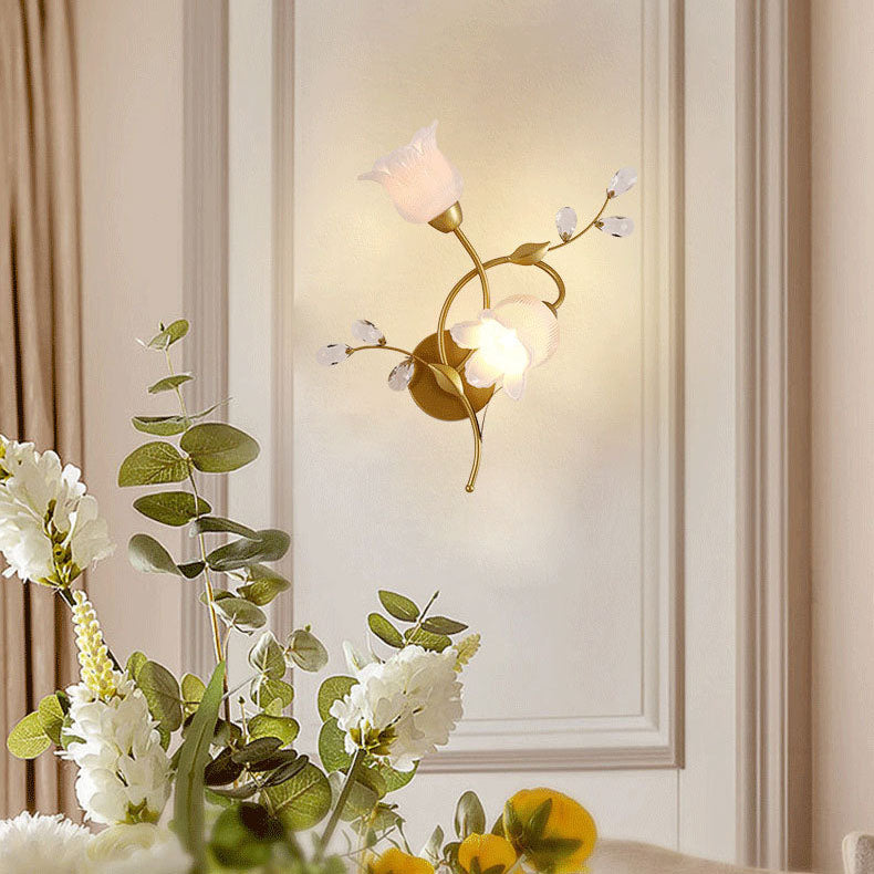 Flower Hardware Glass Crystal 2-Light Wall Lamp