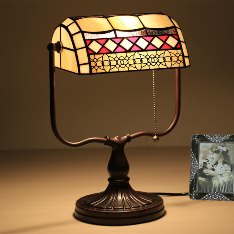 Geometric Stained Glass Bank Table Lamp