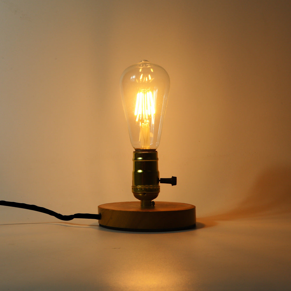 Glass Solid Wood Bedroom Table Lamp