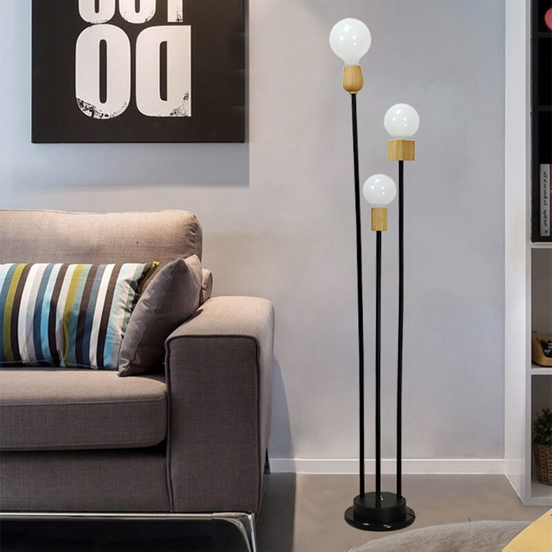 Industrial Retro Iron Black-Finished 3-Light Floor Lamp