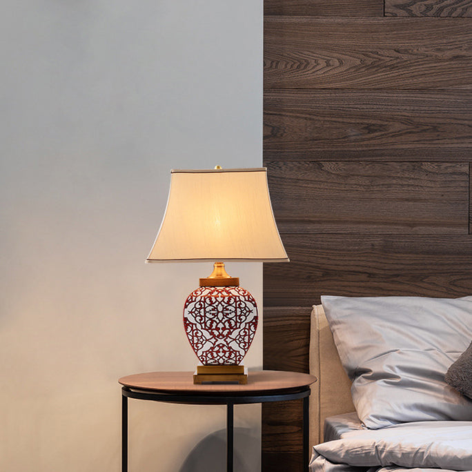 Red Auspicious Ceramic Fabric Table Lamp