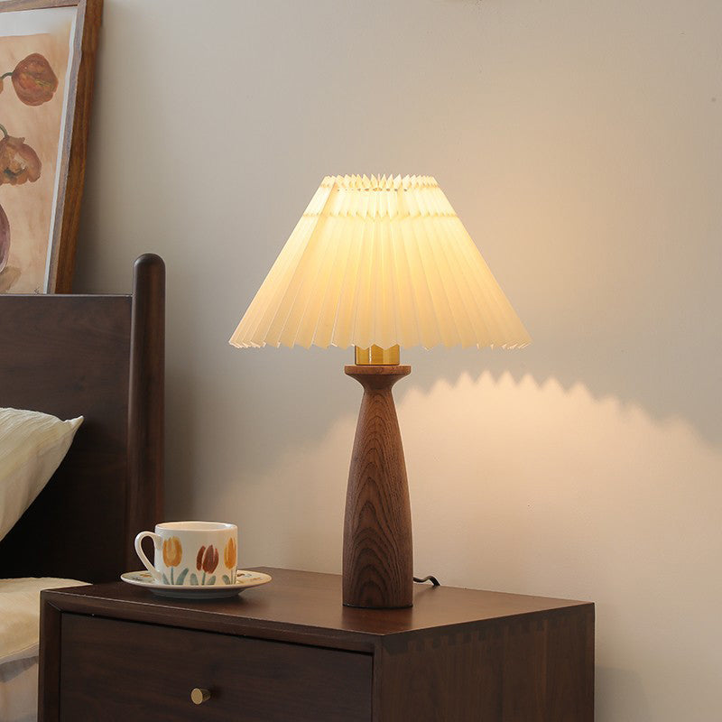Conical Floral Wood Fabric Table Lamp