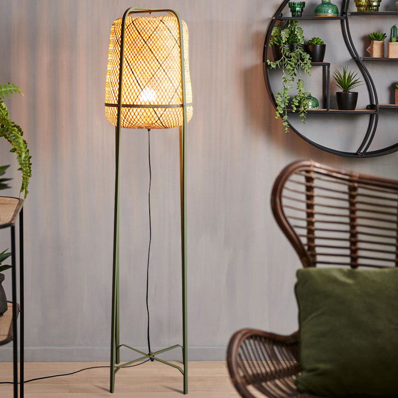 Cylindrical Hand-Woven Bamboo Bedroom Floor Lamp