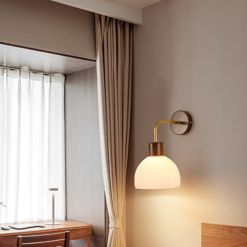 Solid Wood Glass Semicircle Wall Lamp