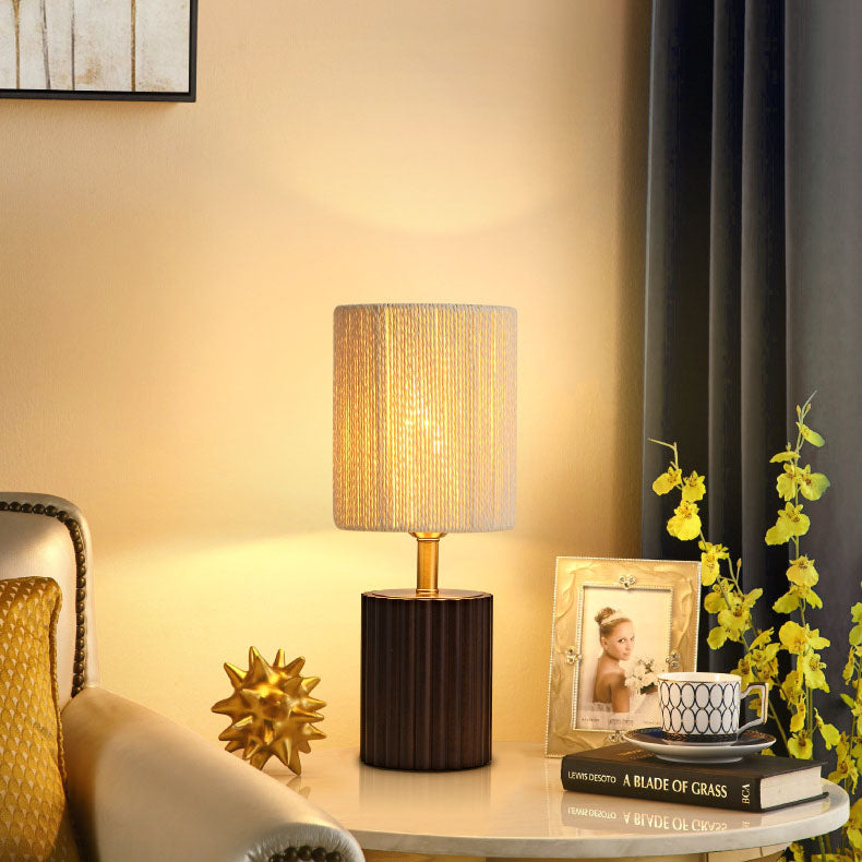 Column Wood Paper Rope Table Lamp