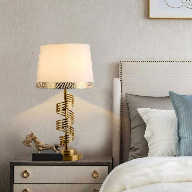 Cylinder Iron Fabric Bedroom Table Lamp