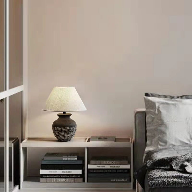 Cone Fabric Round Ceramic Table Lamp