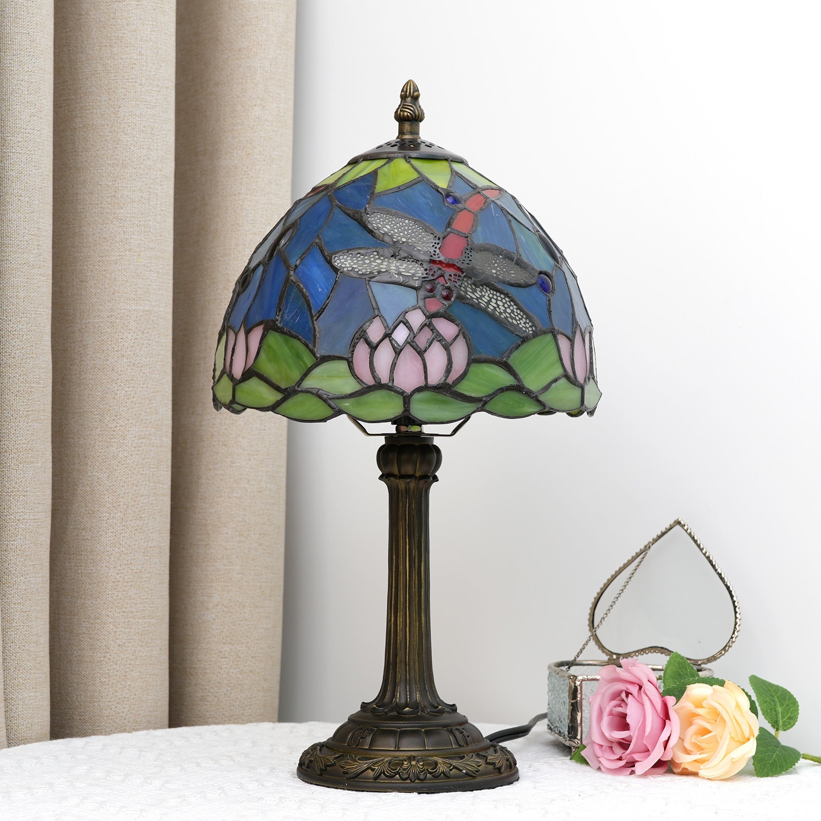 Glass Resin Dome Dragonfly Table Lamp
