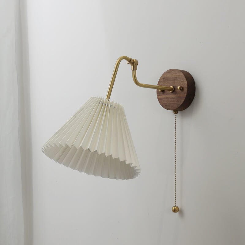 Walnut Brass Pleated Wall Lamp