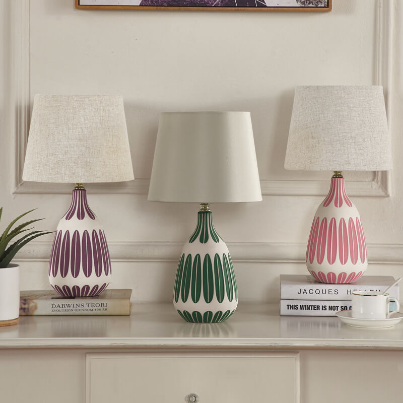 Vertical Pattern Ceramic Fabric Table Lamp