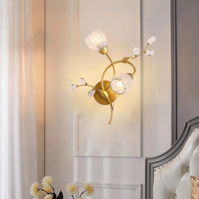 Flower Hardware Glass Crystal 2-Light Wall Lamp