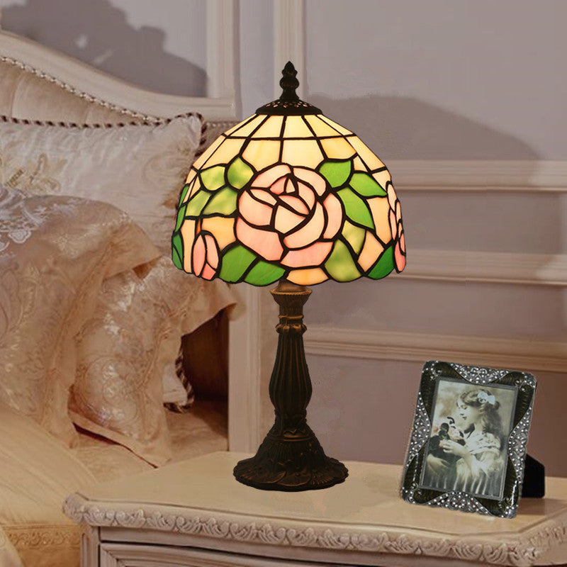 Rose Flower Stained Glass Table Lamp