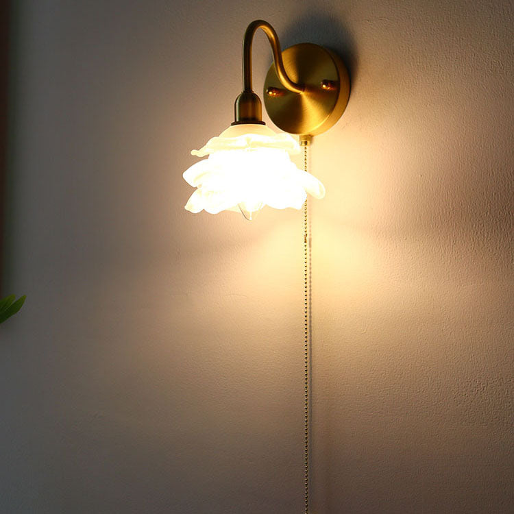 Floral Frosted Glass Pull Wall Lamp